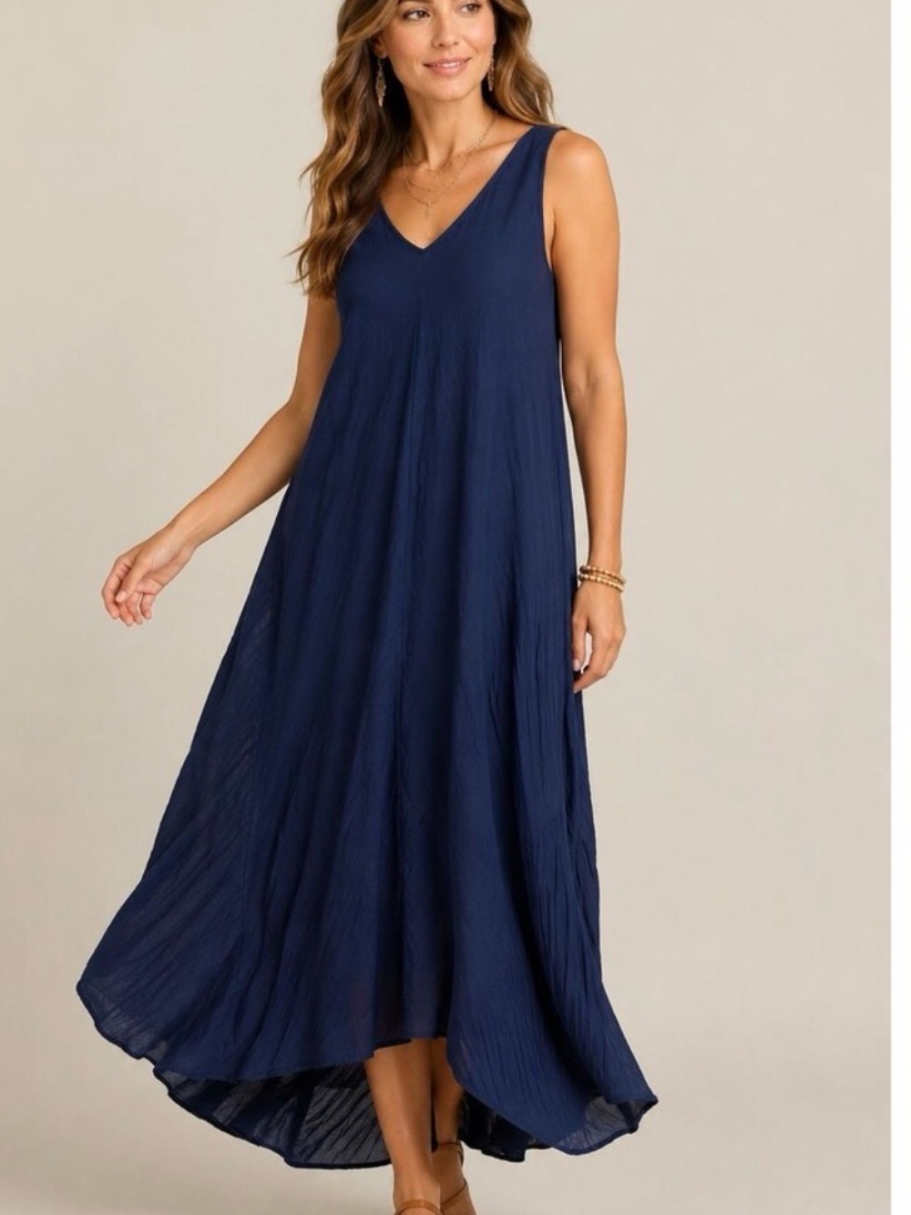 Soft Surroundings Mizu Maxi Dress Size 3X Navy Blue Sleeveless